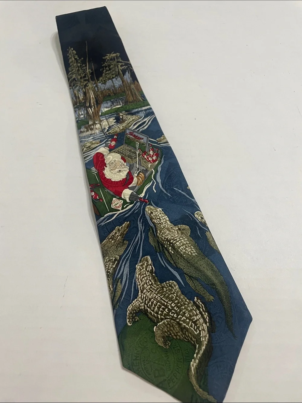 Tabasco Pepper Sauce Mens Silk Tie Alligators Swamp Black Navy Red Green.